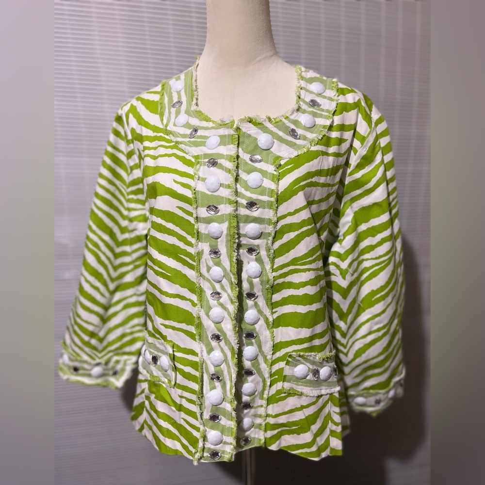 Berek Size Xl Lime Green & White Zebra Cotton Bea… - image 1